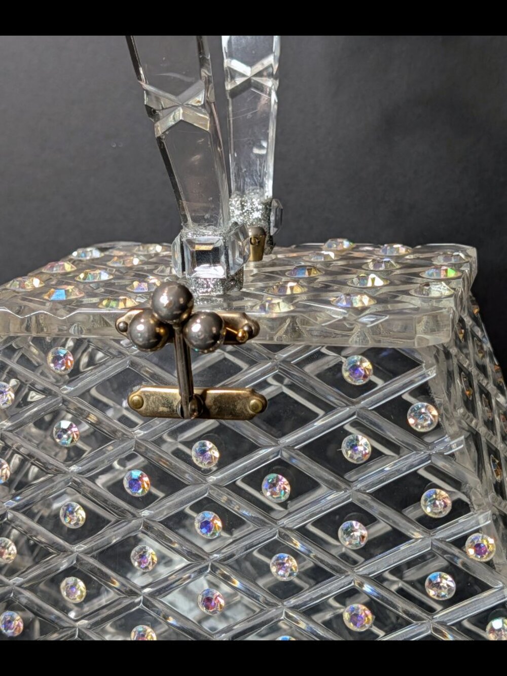 Unbelievable CHARLES KAHN Clear Lattice Rhinestone 1950s Lucite Purse, Good Cond - Picture 4 of 15